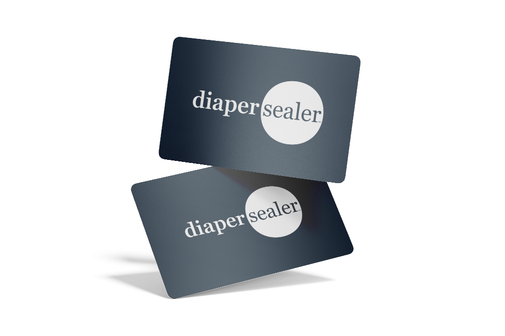 Two dark blue cards with 'DiaperSealer' logo on a white background